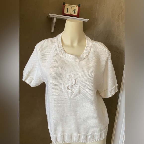 Liz Claiborne Sweaters - Liz Claiborne Lizsport Womens Sz M Ivory Short Sleeve Knit Sweater